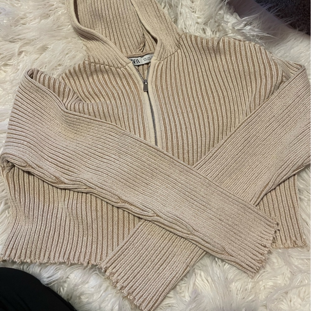 Zara double zip cropped hoodie